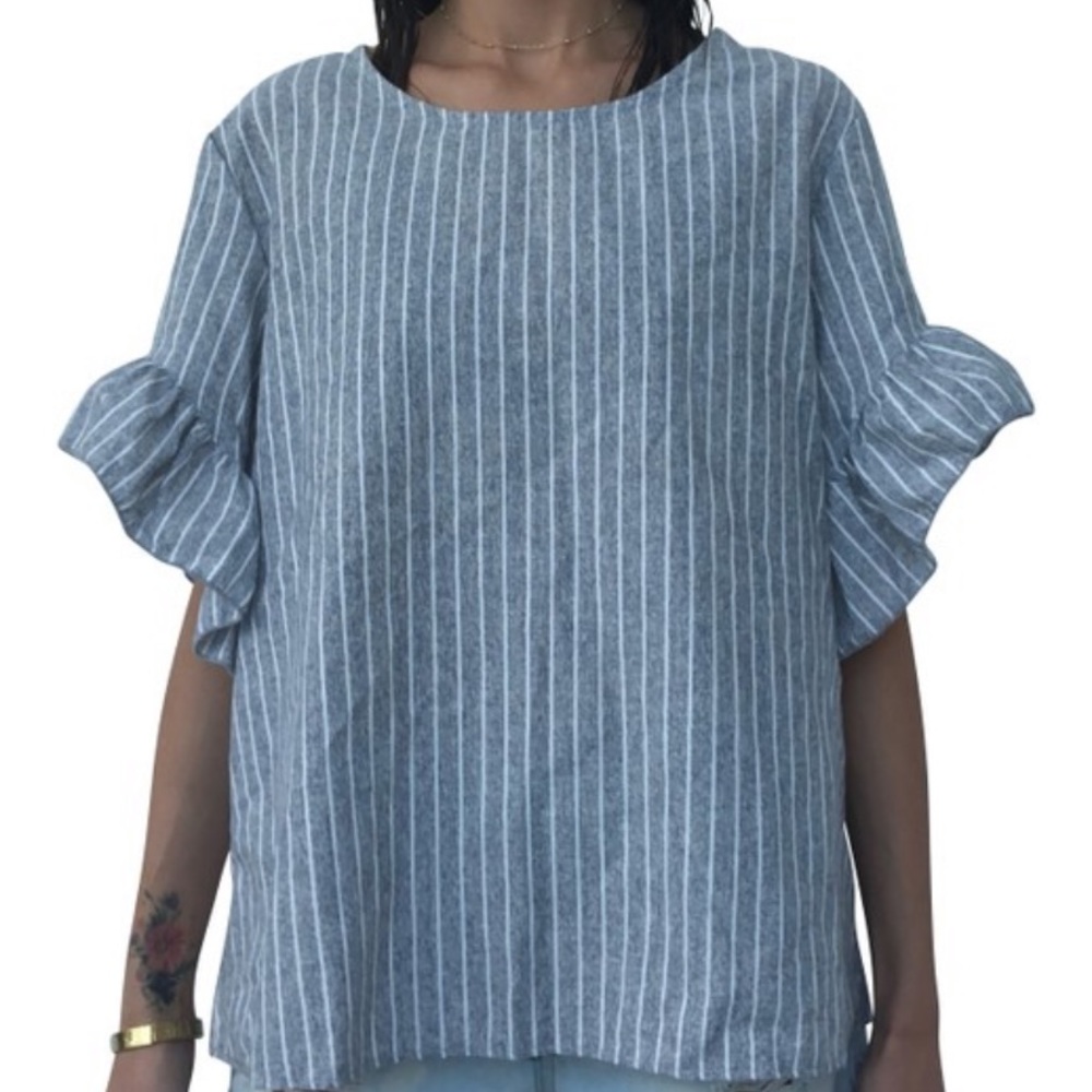 Anthropologie Drew Striped ruffle Sleeve Blouse